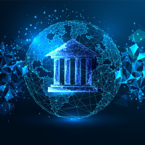 graphic with icons symbolizing the world and government